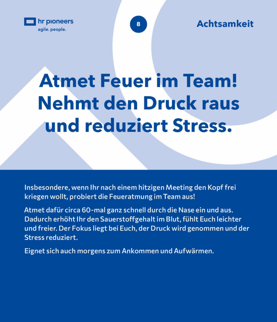 Team Challange-Karte: "Atmet Feuer im Team! Nehmt den Druck raus und reduziert Stress."